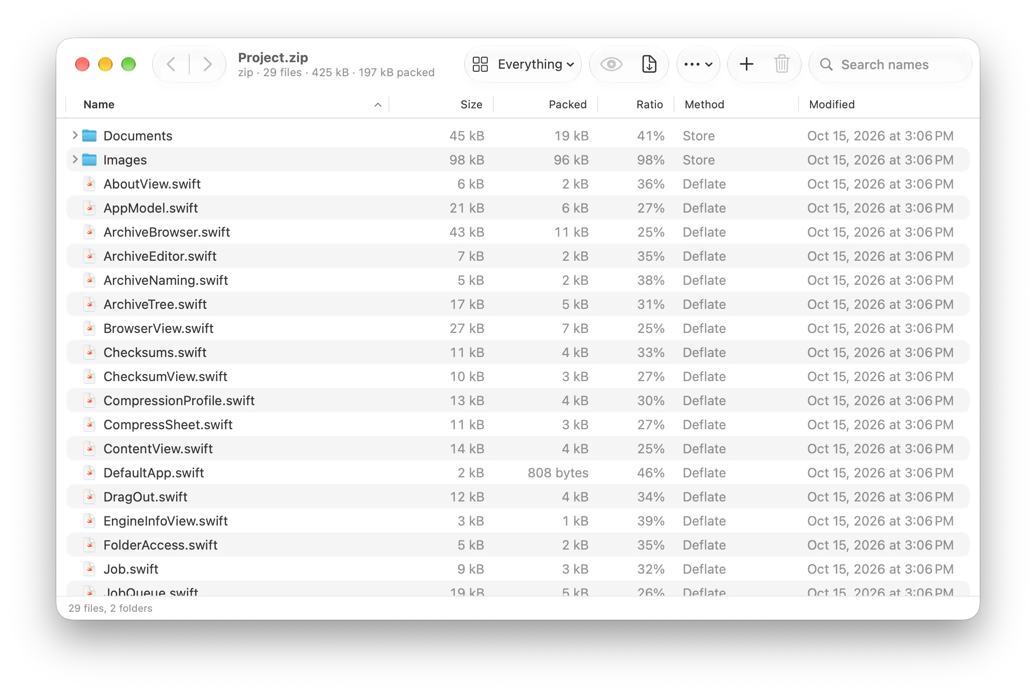7-Mac browsing a zip archive